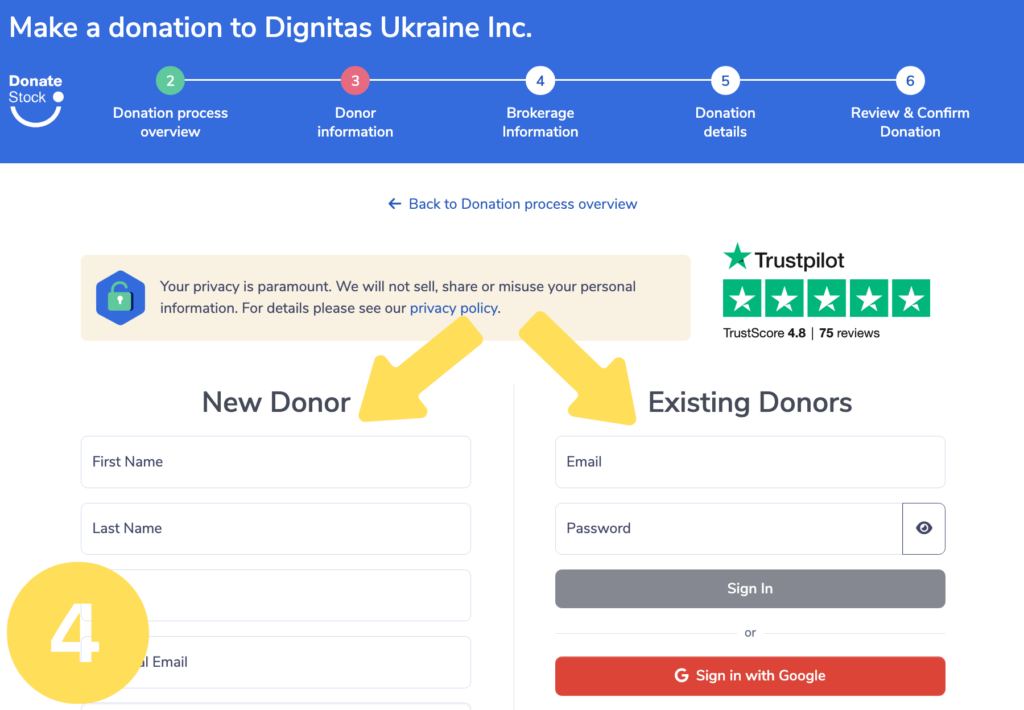 Stock donations to Dignitas Ukraine