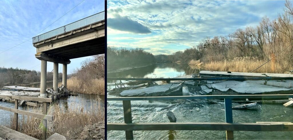 Destroyed bridge in Izium