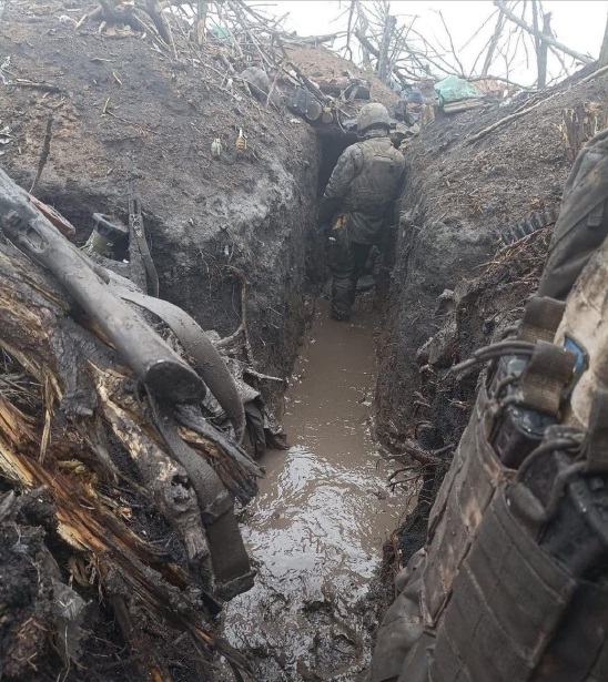 Trenches at the front line soldier mobile shower unit